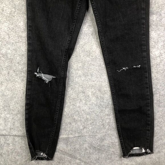 FREE PEOPLE Low Rise Skinny Jeans W27 Black Distressed Fray Step Hem Stretch - Picture 3 of 10